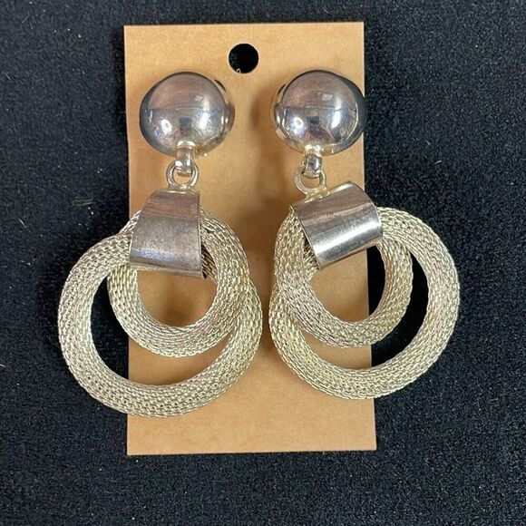 Vintage Silvertone Door Knocker Twisted Snake Clip On Earrings 80’s 90’s - Picture 2 of 4